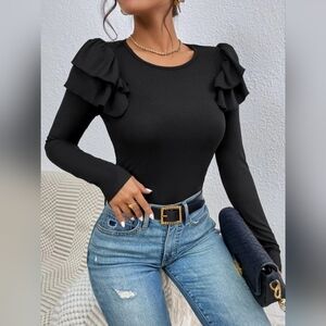Shein Womens Small Black Ruffle Shirt